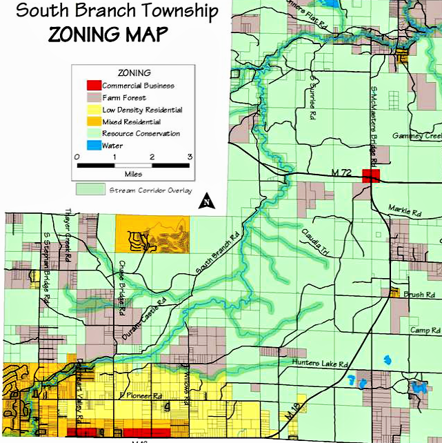 South Branch Township Zoning Map with color coordinated key